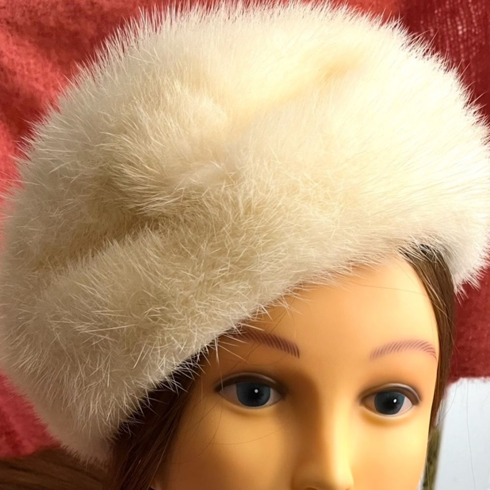 Vintage Genuine White Mink Fur Hat - Picture 3 of 13
